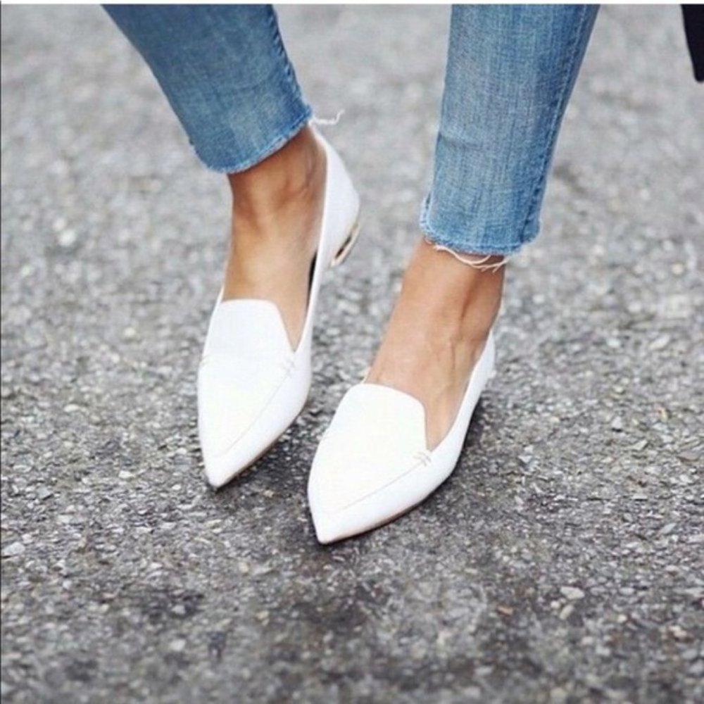 Nicholas Kirkwood Beya White Textured Calf Leather Point-Toe Flats Size 39